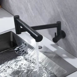 Pot Filler Kitchen Faucet Only Cold Water Stainless Steel, Brushed Black Foldable Sink Wall Mount Folding Fill Pot Kitchen Tap