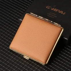 Premium Genuine Leather Cigarette Case, Metal Frame, Magnetic Closure, Elegant Design for Men, Holds 20 Cigarettes