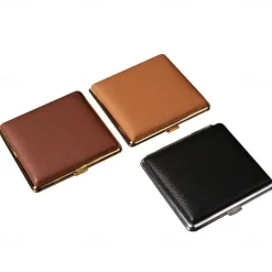 Premium Genuine Leather Cigarette Case, Metal Frame, Magnetic Closure, Elegant Design for Men, Holds 20 Cigarettes