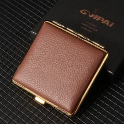 Premium Genuine Leather Cigarette Case, Metal Frame, Magnetic Closure, Elegant Design for Men, Holds 20 Cigarettes