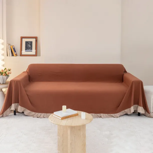 Primaloft Sofa Blanket Full Cover Pure Cotton Plain Color Not Fading Sofa Towel Sofa Cover with Ruffles