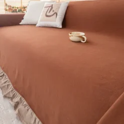 Primaloft Sofa Blanket Full Cover Pure Cotton Plain Color Not Fading Sofa Towel Sofa Cover with Ruffles