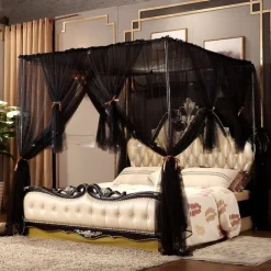 Princess Style Mosquito Net Bed Canopy Palace with Four Doors Encrypted Fantasy Square Top Mosquito Netting Bed