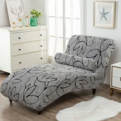 Printed Armless Chaise Lounge Cover Indoor Slipcover Stretch Chair Covers for Living Room Bedroom Stretch Armless Lounge Chaise Slipcover