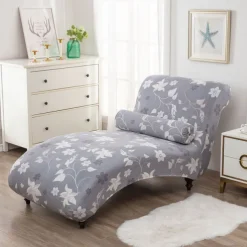 Printed Armless Chaise Lounge Cover Indoor Slipcover Stretch Chair Covers for Living Room Bedroom Stretch Armless Lounge Chaise Slipcover
