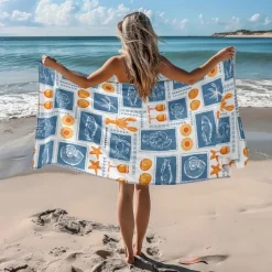 Printed Beach Towel, Lightweight Quick-Dry Sand-Free Beach Blanket, Ideal for Travel, Pool, and Outdoor Use
