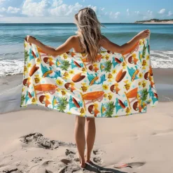 Printed Beach Towel, Lightweight Quick-Dry Sand-Free Beach Blanket, Ideal for Travel, Pool, and Outdoor Use