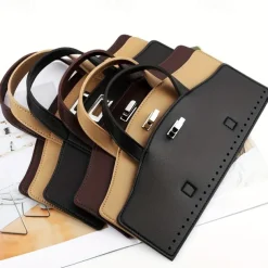 PU Leather DIY Knitting Bag Accessory Set - Handbag Handles and Lock Buckle for Yarn Weaving and Fabric Splicing Crafts
