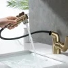 Pull Out Bathroom Sink Mixer Faucet, 360 swivel Pull Down Sprayer Basin Tap Brass, 2 Water Flow Modes with Rotating Spout, Single Handle Washroom Water Tap with Cold Hot Hose