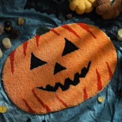 Pumpkin Bathroom Rugs for Happy Halloween, Cute Pumpkin Shaped Rugs, Machine Washable Orange Bath Rugs, Tub Living Bedroom Kids Room Kitchen Decoration, Area Rugs Gift