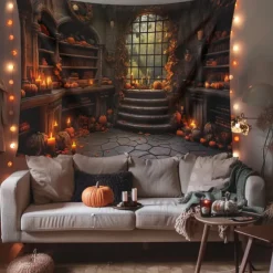 Pumpkin Hanging Tapestry Wall Art Inside House Large Tapestry Mural Decor Photograph Backdrop Blanket Curtain Home Bedroom Living Room Decoration