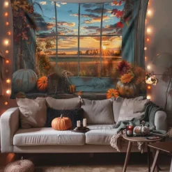 Pumpkin Hanging Tapestry Wall Art Inside House Large Tapestry Mural Decor Photograph Backdrop Blanket Curtain Home Bedroom Living Room Decoration