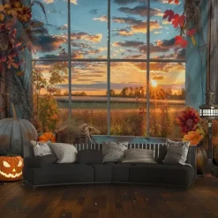 Pumpkin Hanging Tapestry Wall Art Inside House Large Tapestry Mural Decor Photograph Backdrop Blanket Curtain Home Bedroom Living Room Decoration