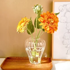 Pumpkin Striped Glass Vase – Decorative Indoor Hydroponic Planter for Flowers & Pothos, Elegant Tabletop Decoration for Home & Dining Room