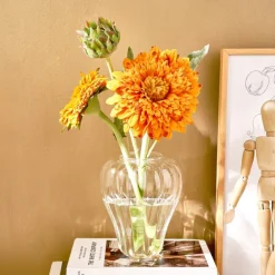 Pumpkin Striped Glass Vase – Decorative Indoor Hydroponic Planter for Flowers & Pothos, Elegant Tabletop Decoration for Home & Dining Room