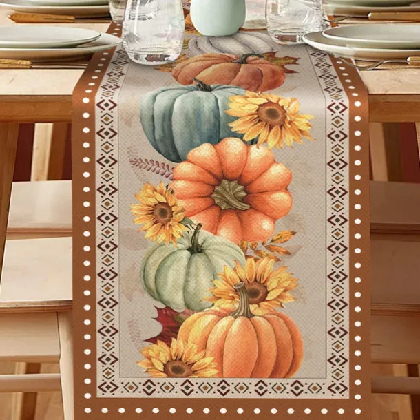 Pumpkin Table Runner Halloween Fall Burlap Tablerunner Farmhouse Indoor Table Autumn Decoration Table Flag Decor For Dining Weddig Party Holiday