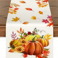 Pumpkin Table Runner Halloween Fall Burlap Tablerunner Farmhouse Indoor Table Autumn Decoration Table Flag Decor For Dining Weddig Party Holiday
