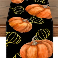Pumpkin Table Runner Halloween Fall Burlap Tablerunner Farmhouse Indoor Table Autumn Decoration Table Flag Decor For Dining Weddig Party Holiday