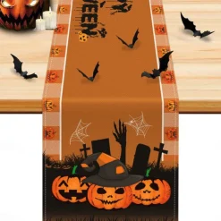 Pumpkin Table Runner Halloween Fall Burlap Tablerunner Farmhouse Indoor Table Autumn Decoration Table Flag Decor For Dining Weddig Party Holiday