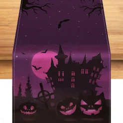 Pumpkin Table Runner Halloween Fall Burlap Tablerunner Farmhouse Indoor Table Autumn Decoration Table Flag Decor For Dining Weddig Party Holiday