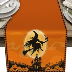 Pumpkin Table Runner Halloween Fall Burlap Tablerunner Farmhouse Indoor Table Autumn Decoration Table Flag Decor For Dining Weddig Party Holiday