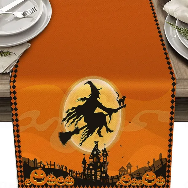 Pumpkin Table Runner Halloween Fall Burlap Tablerunner Farmhouse Indoor Table Autumn Decoration Table Flag Decor For Dining Weddig Party Holiday