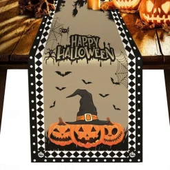 Pumpkin Table Runner Halloween Fall Burlap Tablerunner Farmhouse Indoor Table Autumn Decoration Table Flag Decor For Dining Weddig Party Holiday
