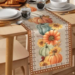 Pumpkin Table Runner Halloween Fall Burlap Tablerunner Farmhouse Indoor Table Autumn Decoration Table Flag Decor For Dining Weddig Party Holiday