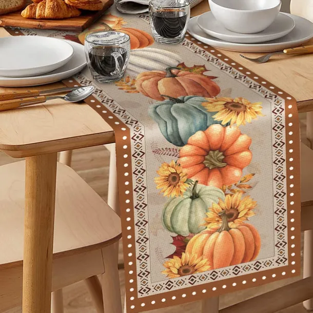 Pumpkin Table Runner Halloween Fall Burlap Tablerunner Farmhouse Indoor Table Autumn Decoration Table Flag Decor For Dining Weddig Party Holiday