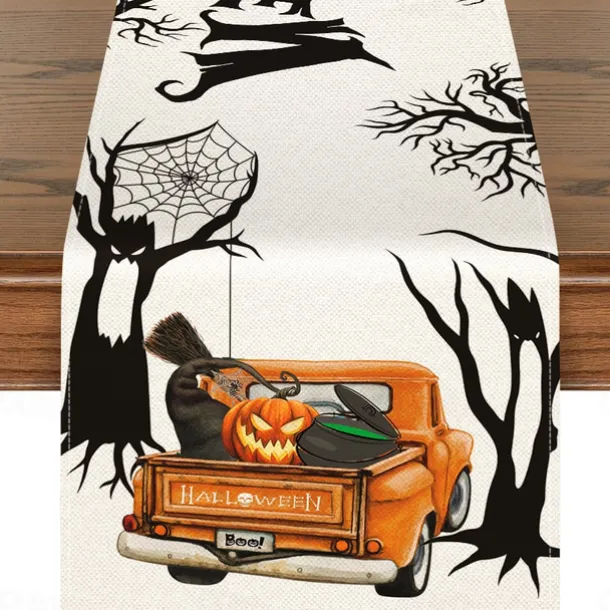 Pumpkin Table Runner Halloween Fall Burlap Tablerunner Farmhouse Indoor Table Autumn Decoration Table Flag Decor For Dining Weddig Party Holiday