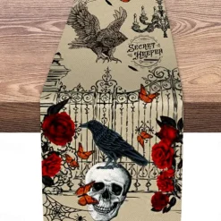 Pumpkin Table Runner Halloween Fall Burlap Tablerunner Farmhouse Indoor Table Autumn Decoration Table Flag Decor For Dining Weddig Party Holiday