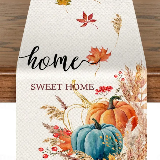 Pumpkin Table Runner Halloween Fall Burlap Tablerunner Farmhouse Indoor Table Autumn Decoration Table Flag Decor For Dining Weddig Party Holiday