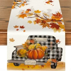 Pumpkin Table Runner Halloween Fall Burlap Tablerunner Farmhouse Indoor Table Autumn Decoration Table Flag Decor For Dining Weddig Party Holiday
