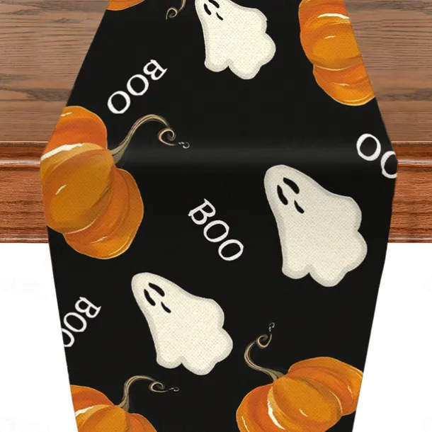 Pumpkin Table Runner Halloween Fall Burlap Tablerunner Farmhouse Indoor Table Autumn Decoration Table Flag Decor For Dining Weddig Party Holiday