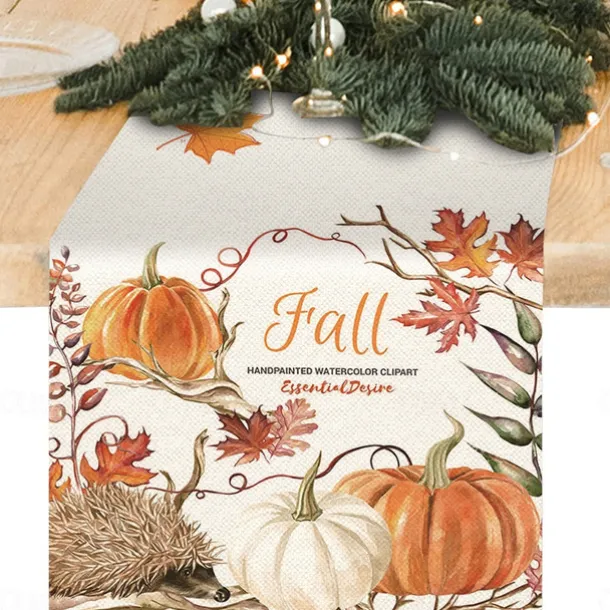 Pumpkin Table Runner Halloween Fall Burlap Tablerunner Farmhouse Indoor Table Autumn Decoration Table Flag Decor For Dining Weddig Party Holiday