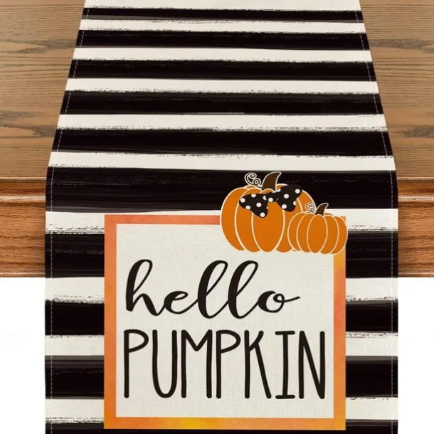 Pumpkin Table Runner Halloween Fall Burlap Tablerunner Farmhouse Indoor Table Autumn Decoration Table Flag Decor For Dining Weddig Party Holiday