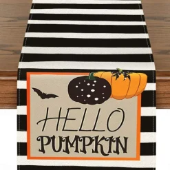 Pumpkin Table Runner Halloween Fall Burlap Tablerunner Farmhouse Indoor Table Autumn Decoration Table Flag Decor For Dining Weddig Party Holiday
