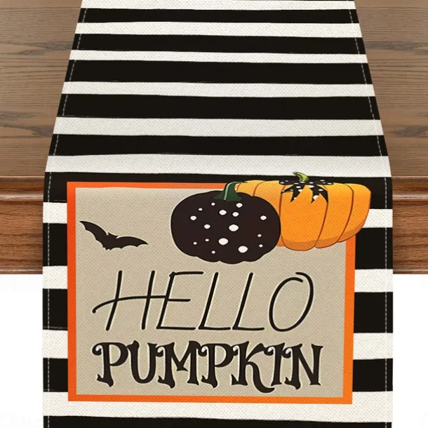 Pumpkin Table Runner Halloween Fall Burlap Tablerunner Farmhouse Indoor Table Autumn Decoration Table Flag Decor For Dining Weddig Party Holiday