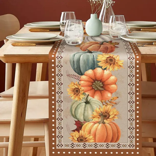 Pumpkin Table Runner Halloween Fall Burlap Tablerunner Farmhouse Indoor Table Autumn Decoration Table Flag Decor For Dining Weddig Party Holiday