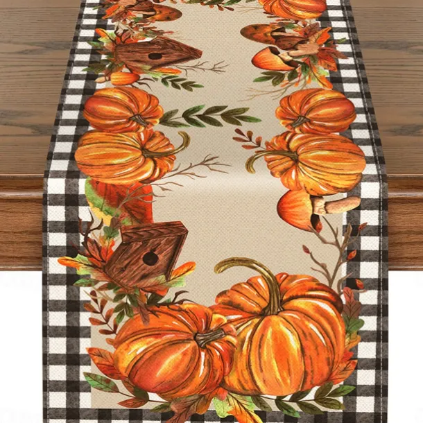 Pumpkin Table Runner Halloween Fall Burlap Tablerunner Farmhouse Indoor Table Autumn Decoration Table Flag Decor For Dining Weddig Party Holiday