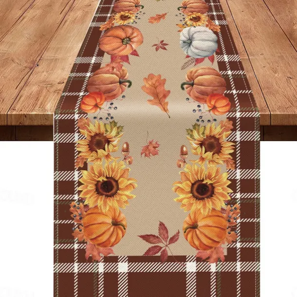 Pumpkin Table Runner Halloween Fall Burlap Tablerunner Farmhouse Indoor Table Autumn Decoration Table Flag Decor For Dining Weddig Party Holiday