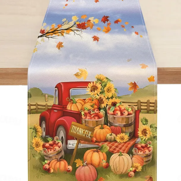 Pumpkin Table Runner Halloween Fall Burlap Tablerunner Farmhouse Indoor Table Autumn Decoration Table Flag Decor For Dining Weddig Party Holiday