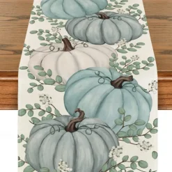 Pumpkin Table Runner Halloween Fall Burlap Tablerunner Farmhouse Indoor Table Autumn Decoration Table Flag Decor For Dining Weddig Party Holiday