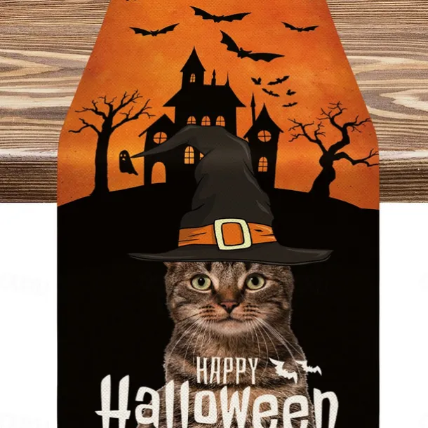 Pumpkin Table Runner Halloween Fall Burlap Tablerunner Farmhouse Indoor Table Autumn Decoration Table Flag Decor For Dining Weddig Party Holiday