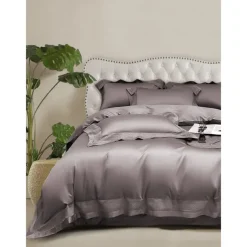 Pure 100% Pima Cotton Duvet Cover 4PCS Set Supima 140-TC Luxury Soft Silkly Sateen Bedding Set 1 Dovet Cover 1 Flat Sheet 2 Pillowcases