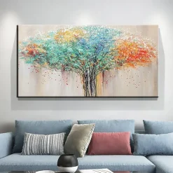 Pure Hand-painted High Quality Abstract Life Tree Oil Painting Handmade Colorful Abstract Tree Oil Painting for Living Room