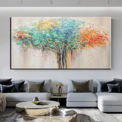Pure Hand-painted High Quality Abstract Life Tree Oil Painting Handmade Colorful Abstract Tree Oil Painting for Living Room