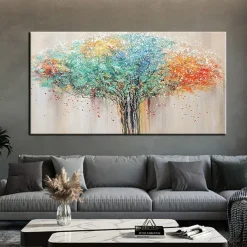 Pure Hand-painted High Quality Abstract Life Tree Oil Painting Handmade Colorful Abstract Tree Oil Painting for Living Room