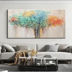 Pure Hand-painted High Quality Abstract Life Tree Oil Painting Handmade Colorful Abstract Tree Oil Painting for Living Room
