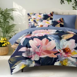 Purple Black Floral Series Duvet Cover Set King Queen Size 3-Piece Set Microfiber Bedding Set Perfect for Mother's Day Gift Super Soft Skin Friendly Long Lasting